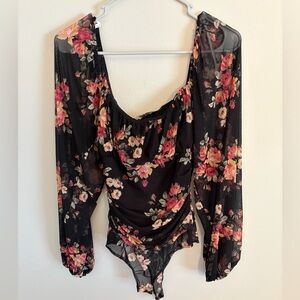 Lulu's Black Floral Bodysuit